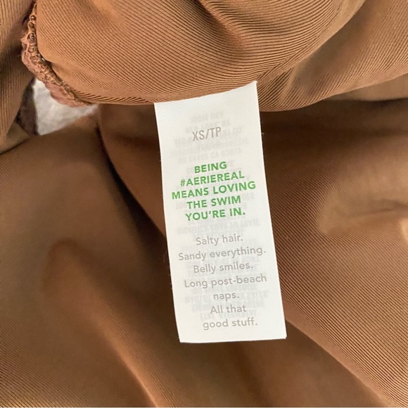 Aerie Crinkle Birthday Scoop Cheekiest One Piece Swimsuit Brown Pink Size XS - Picture 8 of 16